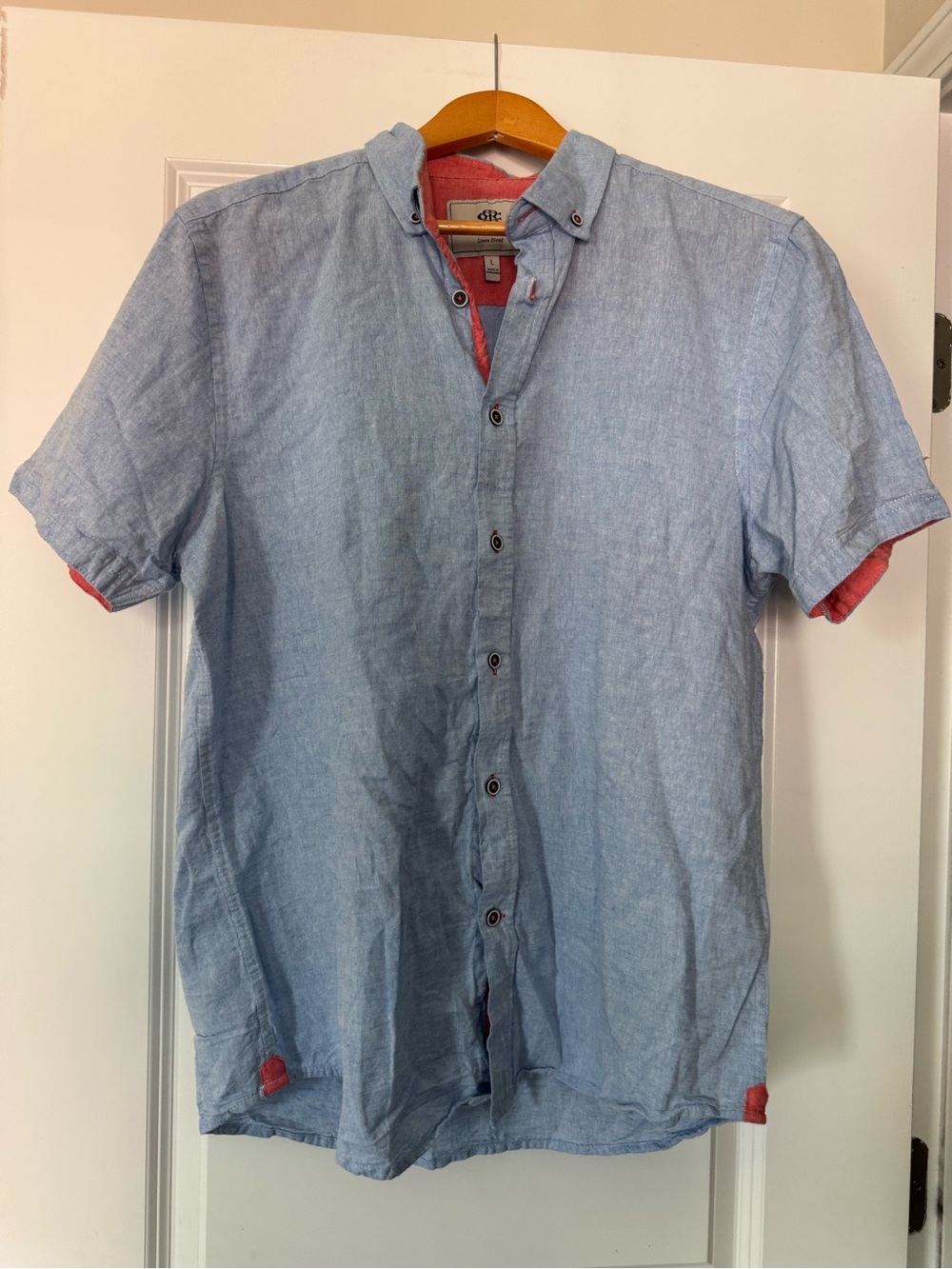 Report Collection Men's Cuffed Sleeve Linen Blend Button Down Shirt Large Preppy